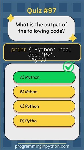 Python Quiz 97 - What's the Answer? - Quiz #97 #python #shorts #quiz #codingchallenge