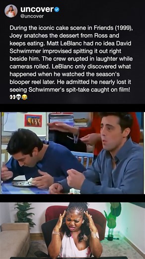 During the iconic cake scene in Friends (1999), Joey snatches the dessert