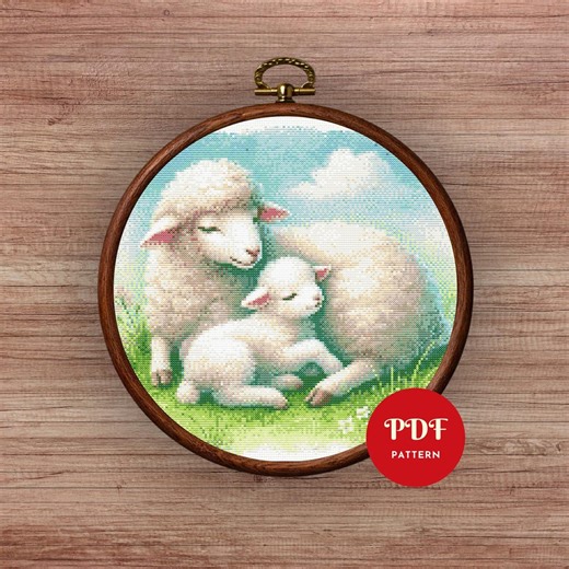 Sheep Family Cross Stitch Pattern, Farm Animal Embroidery Design, Needlepoint Chart, Easy Cross Stitch PDF Pattern, Instant Download, DIY - Etsy