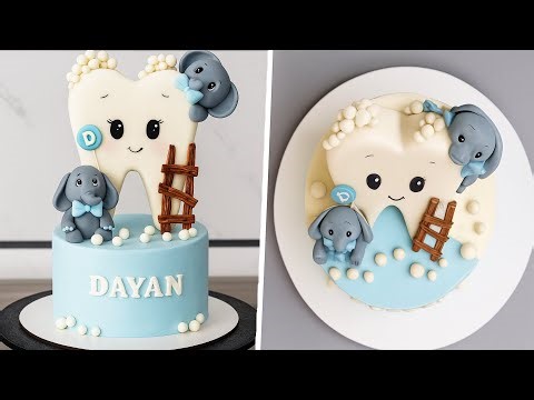 Tooth Fairy Party Cake 🎉 | Satisfying Baby First Tooth Cake Design with Cute Elephants 🦷🐘