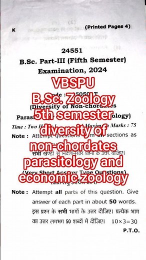 VBSPU B.Sc. Zoology 5th semester diversity of non-chordates parasitology and economic zoology 2024