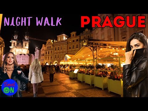 Prague Night Walking.Prague.Czechia. Nightlife Walking Street 4k - Travel Prague