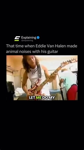 Explaining on Instagram: "Eddie Van Halen once stunned audiences by making his guitar sound like actual animals. Using nothing but technique and gear, he could mimic elephant trumpets, horse whinnies, and other strange, organic noises that seemed impossible to come from a guitar. It was less about effects and more about his control over pitch, harmonics, and feedback. He achieved this by manipulating the whammy bar, volume knob, pickup selector, and amplifier feedback in real time. Eddie treated