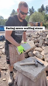Facing sawn walling stone with hammer & chisel #chisel #hammer #stone #stonemason | The Yorkshire Stone Dresser