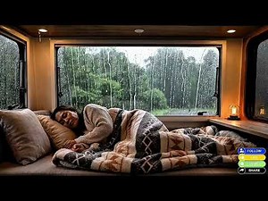 Day Rain on Caravan Roof – Cozy Cabin with Sleeping Girl
