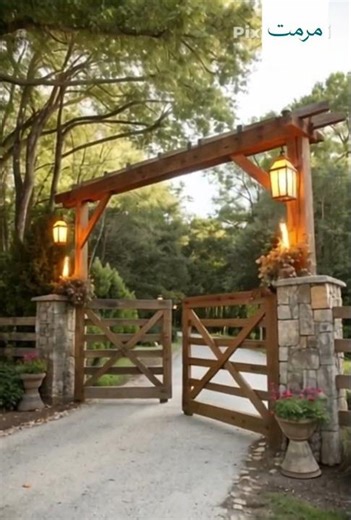 Farmhouse main gate | wooden gate design ideas