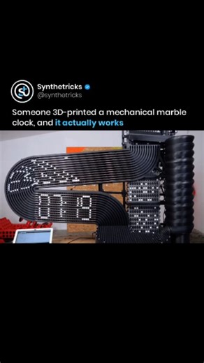 Synthetricks™ | AI | Automation on Instagram: "Follow (us) @synthetricks to learn something NEW about AI everyday 🤖🧠💫 A fully working mechanical clock powered by marbles and 3D printing. This creator spent months trying to build a functional marble clock using only 3D-printed parts, and what seemed simple quickly became a serious engineering challenge. Tracks jammed. Lifts failed. Timing was off by milliseconds. Entire sections had to be reprinted, refined, and tested again just to make gravi