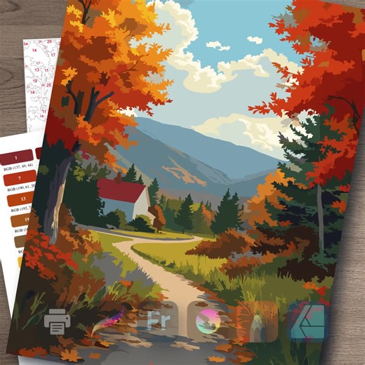 Color by Number Fall Landscape: Painting by Numbers Autumn Scene Printable Coloring Page Digital, Mountain Scenery (6 Skill Levels) - Etsy