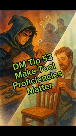 Realmwright Studios on Instagram: "DM Tip 53: Make Tool Proficiencies Matter Everyone picks a background and checks off a tool proficiency, but then it sits in the inventory like an extra dagger. This is DM Tip number 53: Make tool proficiencies feel useful, not ornamental. Back in the 2014 rules, your tool proficiency “allowed you to add your proficiency bonus to any ability check you make using that tool.” It was vague. “A tool helps you to do something you couldn’t otherwise do, such as craft