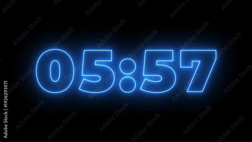 glowing neon 6 minutes 30 second Digital countdown 390 seconds. two minute countdown timer animation. Dynamic 390s Countdown Animation Engaging Timer Visuals for Events 4k video