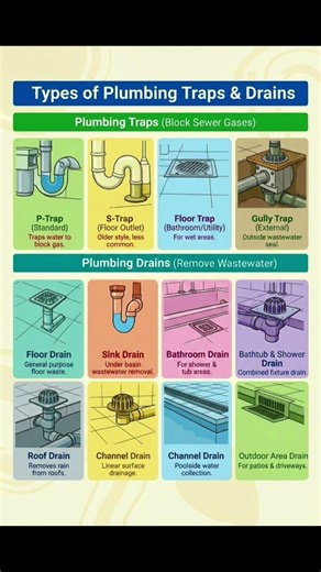 Types of Plumbing Traps and Drains | Basic Knowledge for Civil Engineering | #Shorts