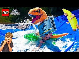 LEGO T-REX DINOSAUR and BANANA THiEF STEAL JURASSIC WORLD TREASURE BACK!