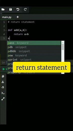 return statement in python #python #shortvideo