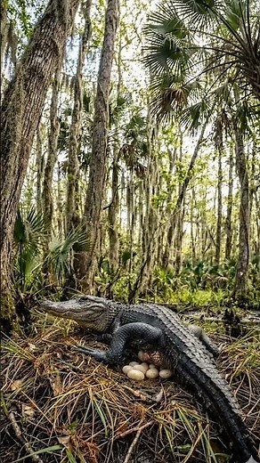 Inside the American Swamp, A Black Alligator Lays Her Eggs 🐊🥚