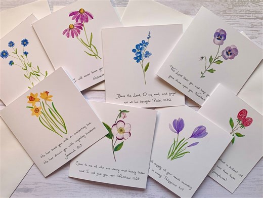 Watercolor Floral Christian Cards: Botanical Religious Card Set. Scripture Cards - Etsy UK