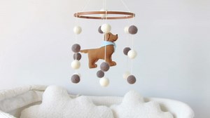 Baby Crib Mobile for Boys Girls Dog Mobile Baby Mobile for Crib Mobile for Bassinet with Felt Ball