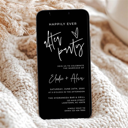 Happily Ever After Party Invitation for Phone, Black Wedding After Party Invitation Template, Black Modern Micro Wedding Evite, MC6 - Etsy