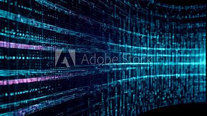 A blue and purple computer screen with a lot of lines and dots. Concept of technology and complexity