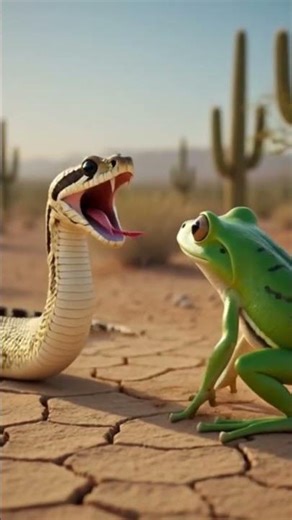 Frog vs Snake fighting in a desert area..#frogvsSnake #smartfrog #kingcobra