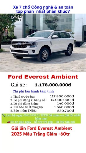 Xe Ford Everest Ambient 2025 Màu Trắng Giảm -60tr #ford #fordeverest #xh #shorts #viral