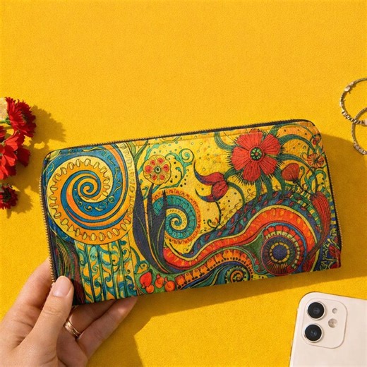 Women’s Zip Around Wallet – Boho Floral Leather Wallet – Zip Around Clutch Wallet for Women, Colorful PU Wallet - Etsy Canada