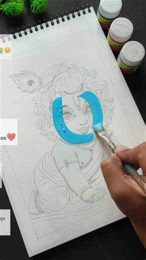 Easy Little Krishna Colouring Tutorial 🎨✨ Step by Step Cute Laddu Gopal Drawing for Beginners 💙🪔 #yt