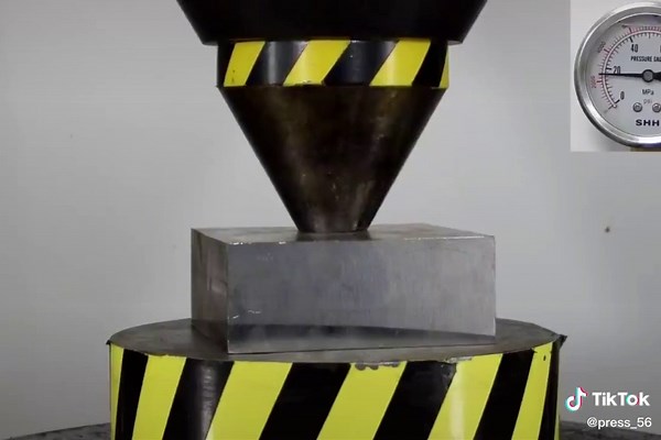 Hydraulic Press Compressing Metal Block Demonstration