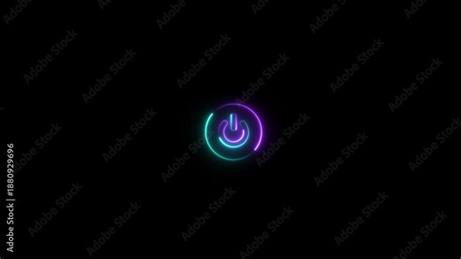 Neon power button icon animation. neon power on/off symbol. glowing neon power on off buttons with start and shutdown effects.
