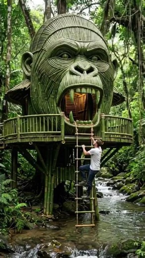 I Built a Secret Bamboo Treehouse EP 2 | Beautiful Handmade Bamboo 🌳 Craft#bamboohouse#short