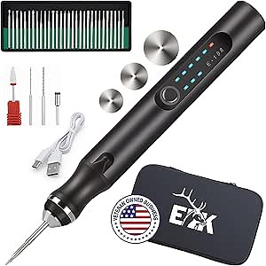 ELK Customizer Engraving Pen for All Materials - Rechargeable, Wireless & Beginner Friendly - Engrave 50+ Surfaces - Engraver Pen for DIYers & Artists - 30+ Bits & Polishing Tools - Black CEPB2