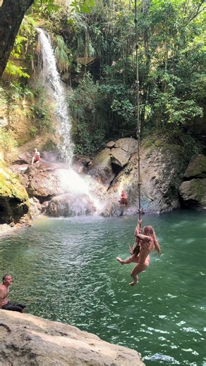 First time rope swinging🌴 #ropejumping #puertorico #waterfalls #fun | rope swing
