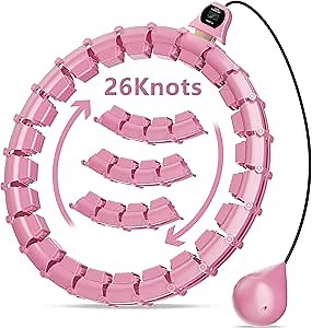 58Inch 26 Knots Plus Size Weighted Hula, Infinity Fitness Hoop for Weight Loss, Smart Noiseless Weighted Hoop for Women, 2 in 1 Quiet Waist and Abdominal Workout Equipment at Home…