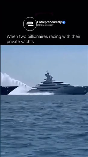 Entrepreneurealy on Instagram: "Two billionaires push their ultra-luxury private yachts to the limit as they race across the open ocean. The sun glows on the horizon, casting golden reflections on the water as the massive vessels cut through the waves with incredible power. One yacht is sleek and silver, built for pure speed; the other is towering and elegant, loaded with cutting-edge tech and roaring engines. Crew members brace themselves while the yachts surge side-by-side, leaving long trails