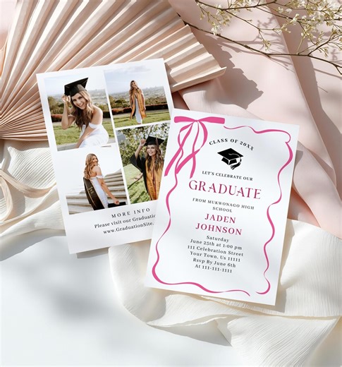 Pink Bow Graduation Invitation, Photo Card Template 2026 (digital JPG PDF   Print POD Available) - Etsy