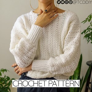 Crochet Pattern | Ribbed Crewneck Batwing Sweater | PDF Download - Etsy UK