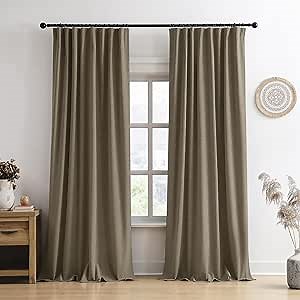 140 Inch Long Blackout Curtains 2 Panels Set,Linen Blend Pleated Look Hidden Tab Drapes with Hooks Easy Slide Privacy High Living Room Curtains for High Ceiling Long Window 50x140