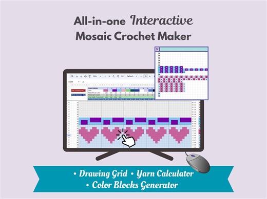 Mosaic Crochet Chart Creator Template, Overlay Pattern Generator, DIY Design Tool, Automatic Color Chart Maker & Yarn Calculator, 3 Sizes - Etsy