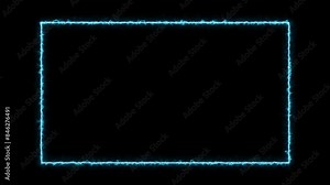 Cyan Neon rectangle frame loop animation. rectangular glowing frame with moving line. neon shape line animation. flickering neon border frame animation