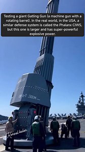 Testing a giant Gatling Gun (a machine gun with a rotating barrel). In the real world, in the USA, a similar defense system is called the Phalanx CIWS, but this one is larger and has super-powerful explosive power. #reels #semuaorang #movie #news #igameitems #gameitems #socialjustice #realestate #justice | Kornel Kelen