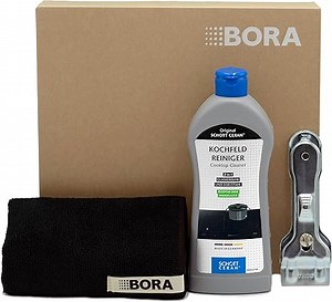 BORA Herd Reiniger für Glaskeramik-Kochfeld, Reinigungsset inkl. Kratzer und Mikrofasertuch, 300 ml Ceran- und Induktionsfeldreiniger
