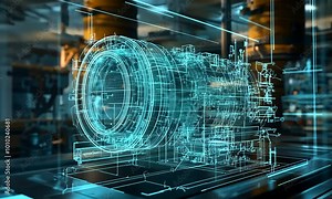 Digital 3D Model of a Machine in a Factory Stock Video