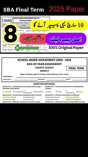 Class 8 Science Paper: Final Term Exam Preparation