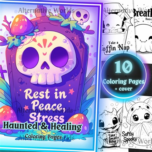 Spooky Cutie Mental Health Coloring Book | Kawaii Goth PDF - Etsy