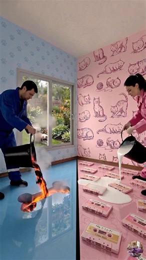 Cat🐱 Vs Dog🐶 MAGICAL EPOXY FLOOR TRANSFORMATION #diy