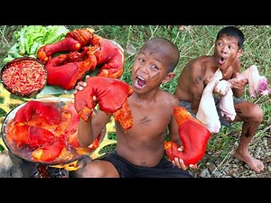Primitive technology - Pig leg cooking new recipe - Eating delicious