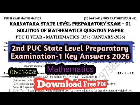 Download Maths 2nd PUC State Level Preparatory Examination-1 Key Answers 2026 | Karnataka
