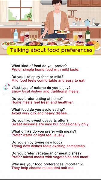Talking About Food Preferences 🥗 | Useful English Phrases for Sharing Your Choices 🗣️ #englishlesson #learnenglish #BasicEnglish #english