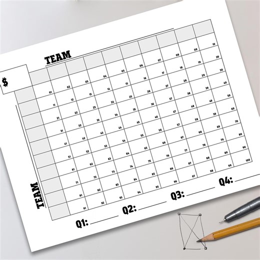 100 Football Squares With Numbers (black & White, Letter Size) - Etsy