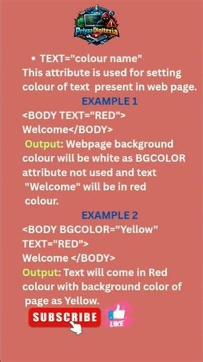 BODY tag of HTML with its attributes BGCOLOR, TEXT and BACKGROUND