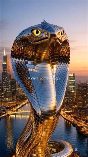 Glowing cobra tower in the city skyline #cobratower #iconic skyscraper #futuristicarchitecture